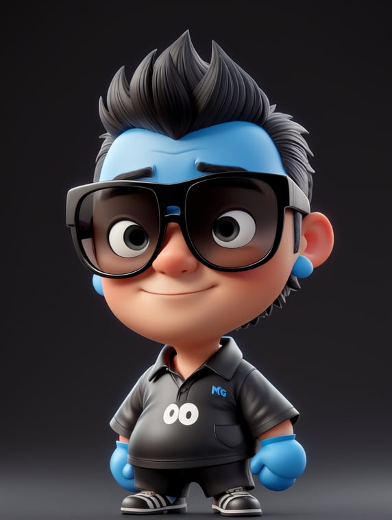 cartoon character with black sunglasses, cartoon, isolated, black background