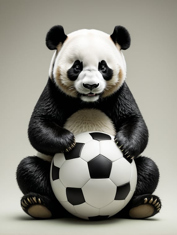 Create a panda . wearring a gloggols . sitting on football