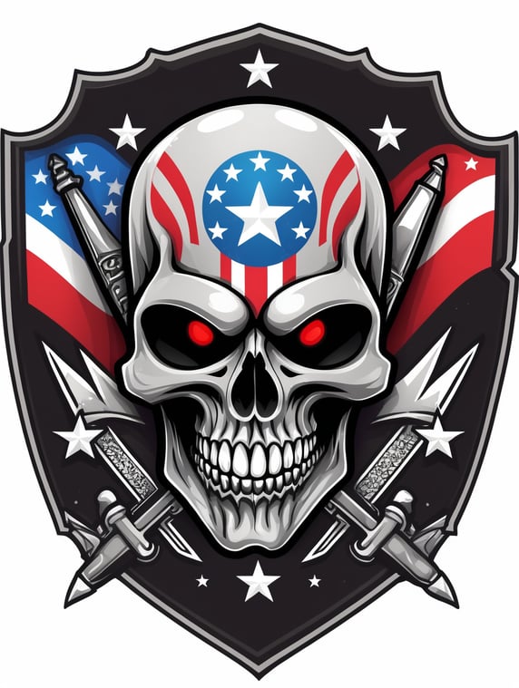 Vector American black skull Ghost with a flag and stars on it mascot logo, e-gaming, bright colors, Gaming Logo, vector image