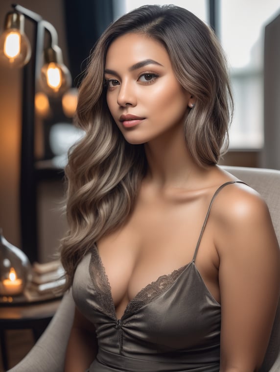 The same woman sitting on the chair in the living room