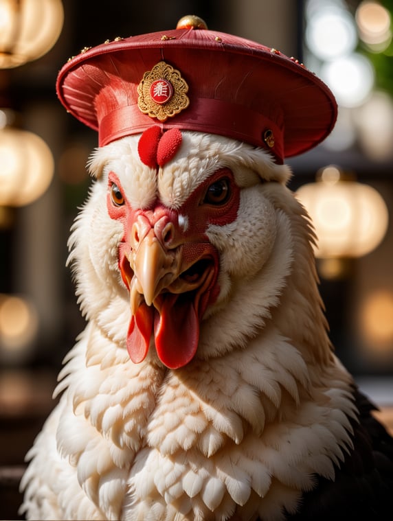 Chinese chicken with red hat