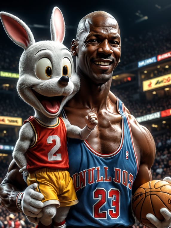 Michael Jordan as A cartoon character, such as Mickey Mouse, Bugs Bunny, or Homer Simpson.