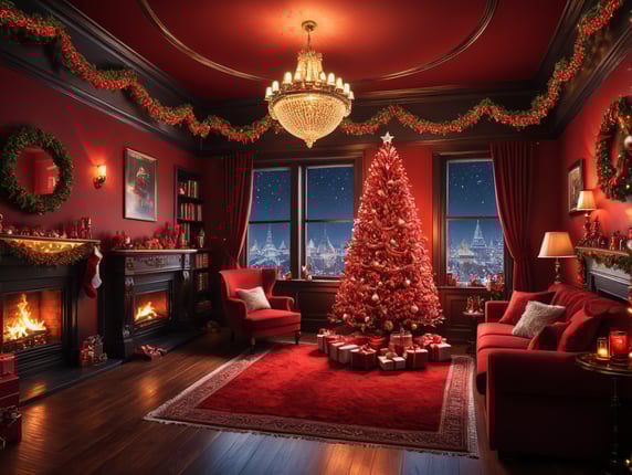 red Christmas background with lights