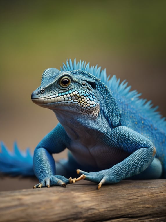 Blue feathered lizard, Vibrant colors, Depth of field, Incredibly high detail, Blurred background