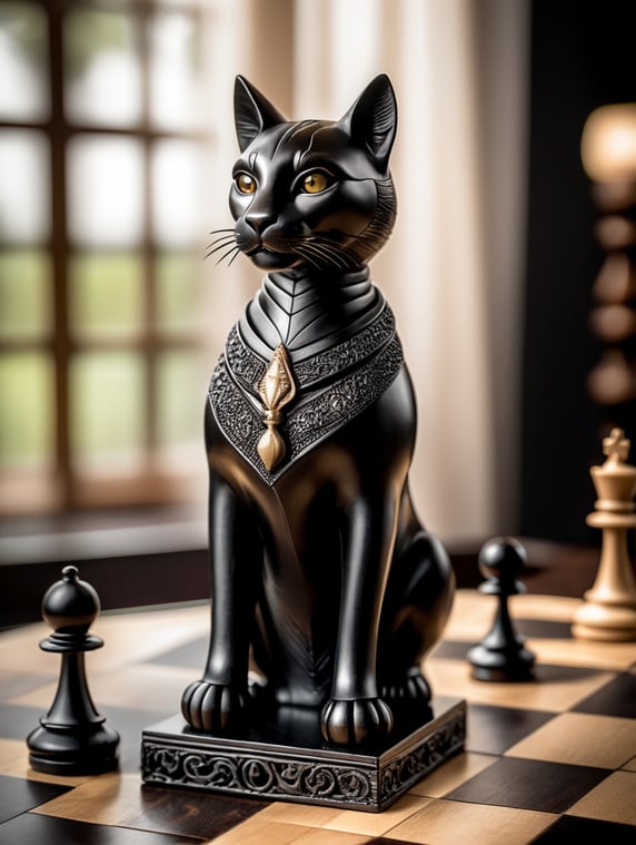 chess figure Queen looks like a cat, made from a black wood, deep carved, stand alone