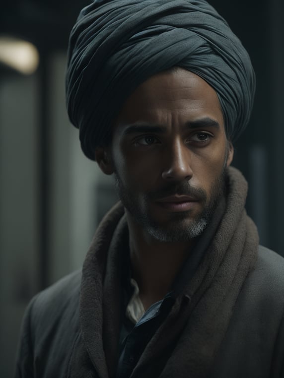 a man in a black dress and a turban