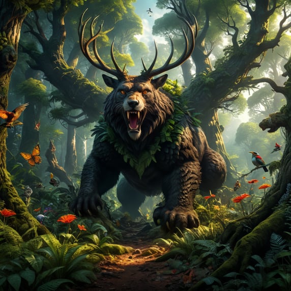 A beautiful forest with different animals; یک جنگل زیبا با حیوانات مختلف