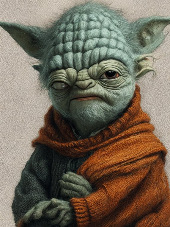 Master Yoda as a knitted toy