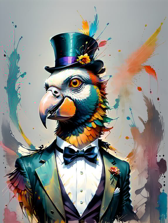 Corella parrot in a tuxedo and hat; Corella parrot in a tuxedo and hat