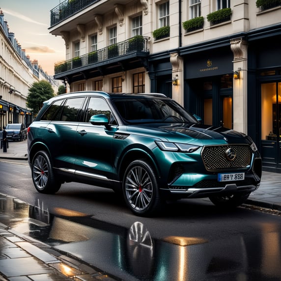 A beautiful Concept SUV Car, standing on London Street, looking stunning, ultra realistic, photorealistic, 32k.