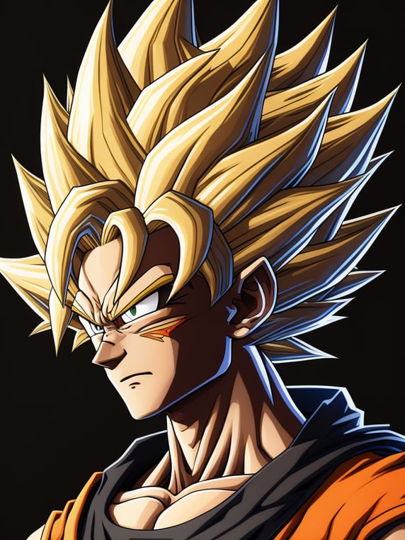 goku ssj 1000 with anime style long hair; goku ssj 1000 com cabelos longos em estilo anime