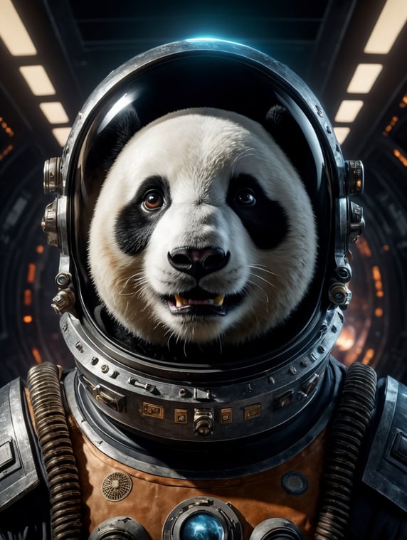 panda bear in a space helmet in space