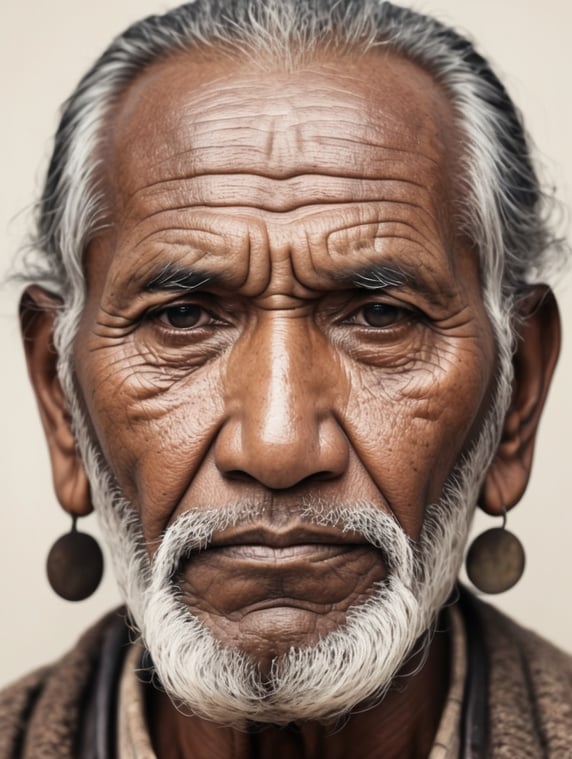 Aboriginal old traditional man's face ,line art