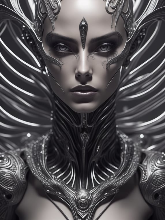 beautiful alien woman by Hajime Sorayama, Hedi Xandt