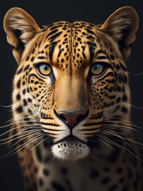 Type of Image: Photography (((Subject Description: realistic wall head))) A realistic digital illustration of a AMUR LEOPARD portrayed in a stylized, tribal art-inspired manner to represent the AMUR LEOPARD and its significance
