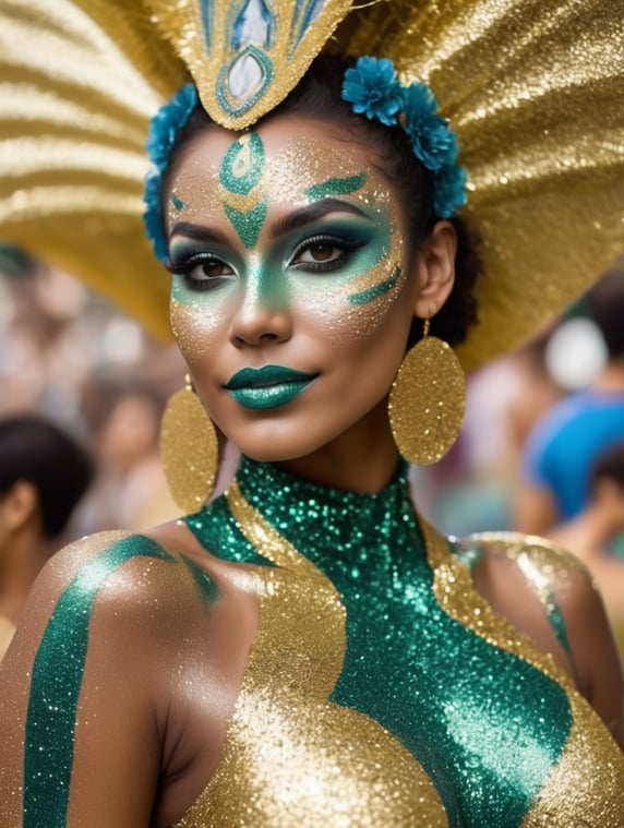 woman in brazilian carnival glitter body paint; mulher na pintura corporal de brilho de carnaval brasileiro