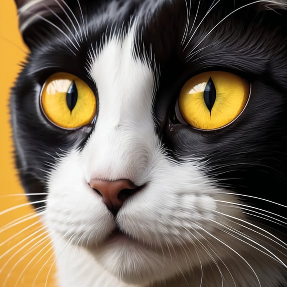 Movie poster in Disney Pixar style black cat with white chest and white mustache and yellow eyes; Постер фильма в стиле Disney Pixar черная кошка с белой грудью и белыми усами и желтыми глазами