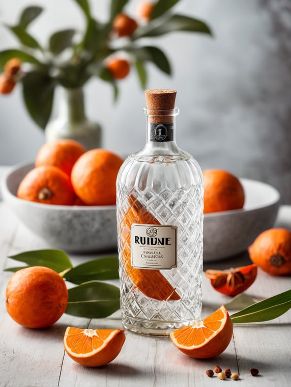 professional photo of a run vintage bottle on a rustic table surrounded by sugarcane, cinnammons Jamaica pepper, dramatic light