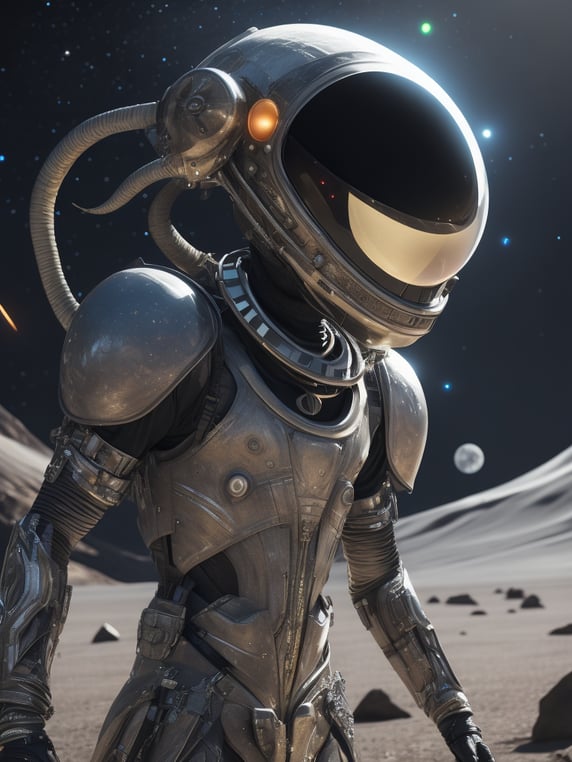 an ultra high definition professional high fashion portrait studio full length photograph of an epic, masterpiece, alien friendly standing on moon wearing a transparent pearlescent raincoat and neon visor in an icelandic black rock environment at dawn, intricated organic neural clothes, galactic black hole background, expansive:2 hyper realistic, 8k, raytracing, close shot, cinematic look, avant garde fashion look, techwear, luxury, elite, cinematic, designer fashion, Rick Owens, Yohji Yamamoto