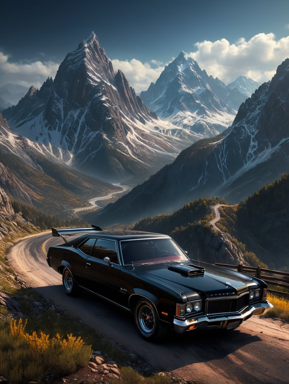 black car with mountains dark mode