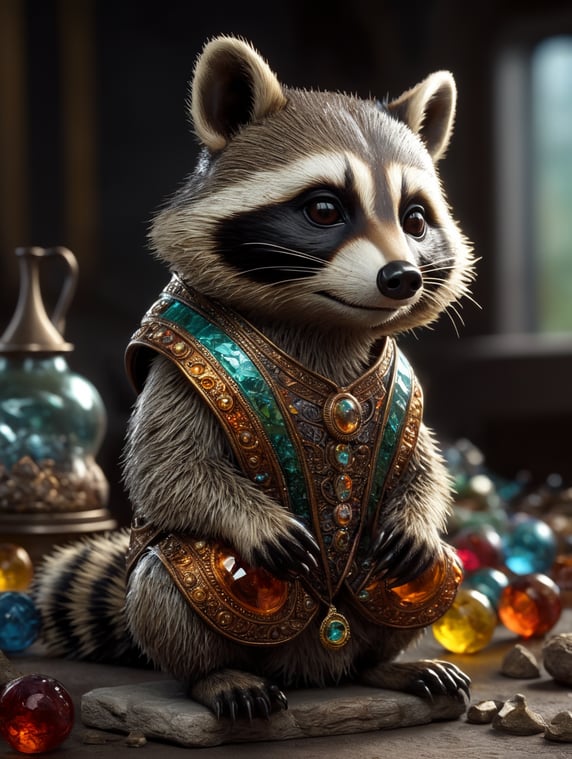 Cute little colorful raccoon made of glass, Stig Lindberg and Lisa Larson, product poto