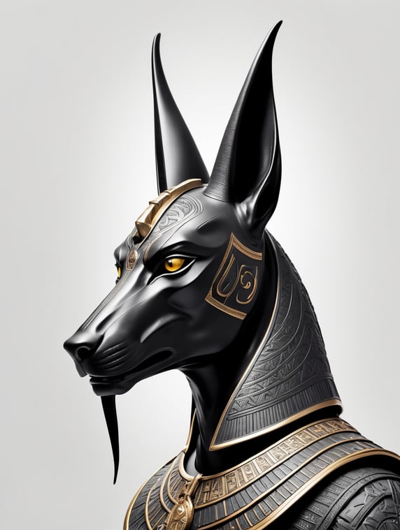 Egyptian god Anubis, dark style, sharp on details, black background