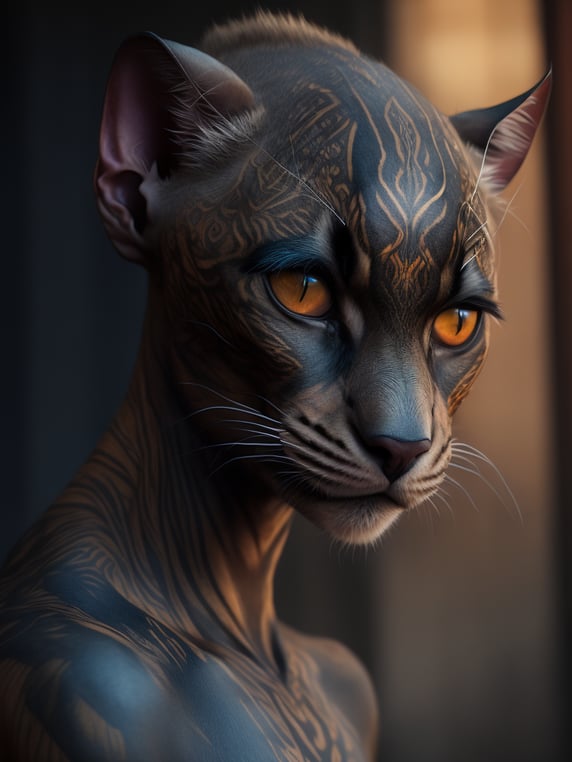 tattoed bald cat