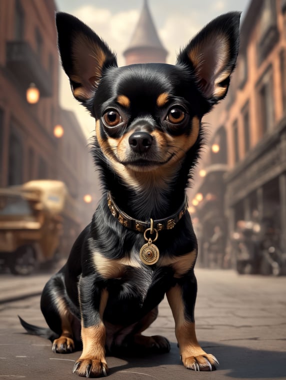 cute, black, Chihuahua dog, Pixar style.