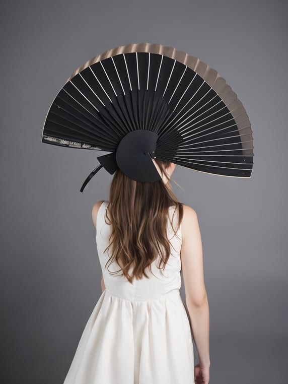 a girl with a fan instead of a head