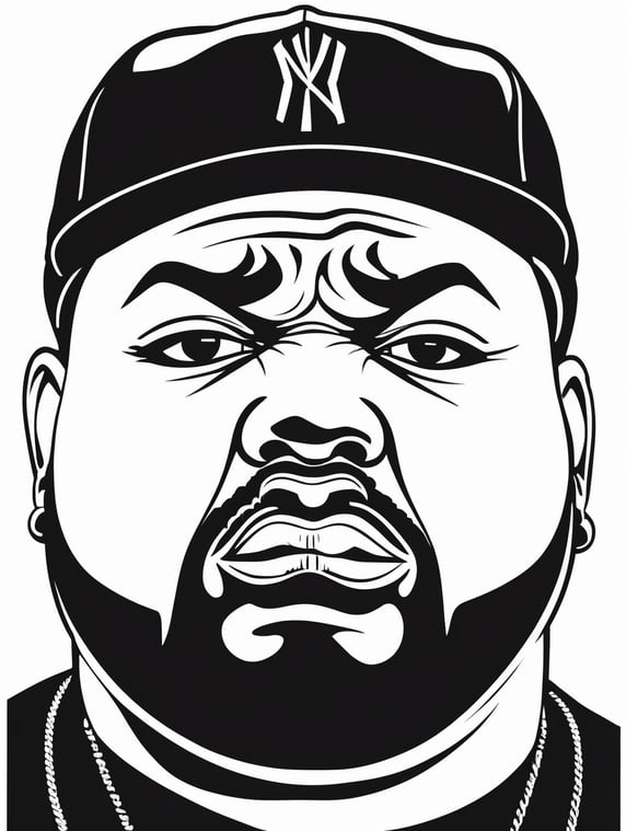 angry fat black rapper, in the style of basic simple line art vector comic art on white background