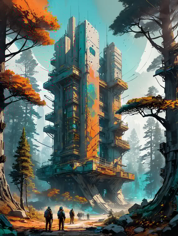 futuristic lab in the middle of an open forest