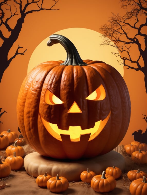 publicity poster cheesy halloween pumpkin.terra cota background