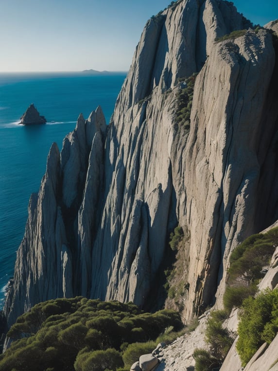 Rock of gibraltar with penguins, amazing view, sunny weather, high quality details