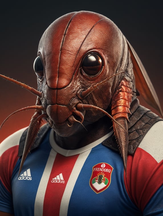 cockroach football shirt feyenoord portrait detailed profile high detail gradient background vibrant colors depth of hair details animal art theme beauty; kakkerlak voetbal shirt feyenoord portret gedetailleerd profiel hoog detail gradiënt achtergrond levendige kleuren diepte van haren details dierenart thema schoonheid