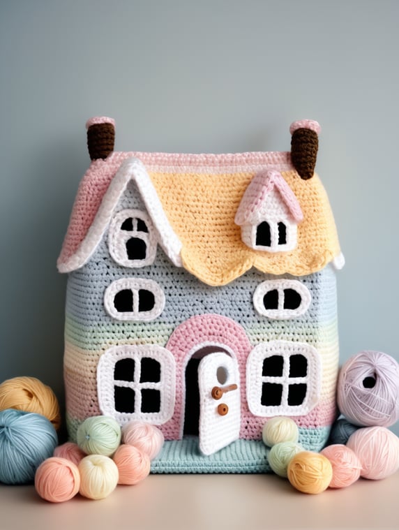 crochet toy house cute pastel colours