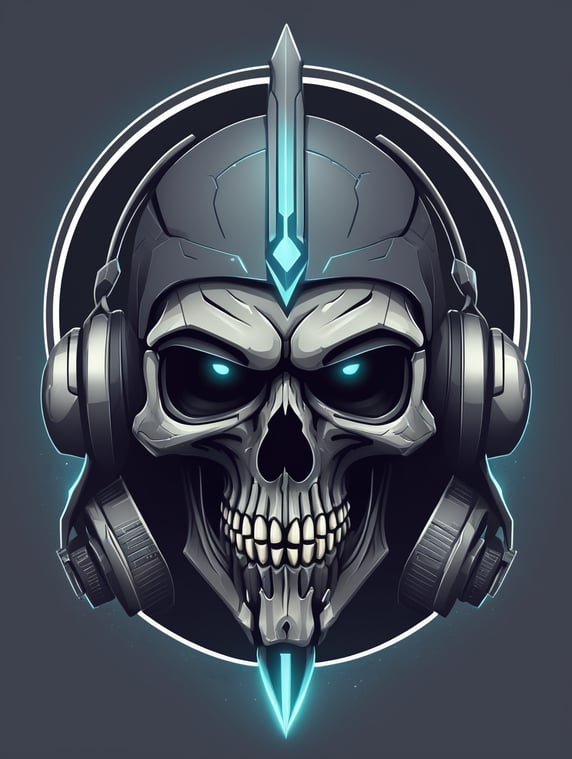 Skull Gaming Logo, futuristic reaper, vector image