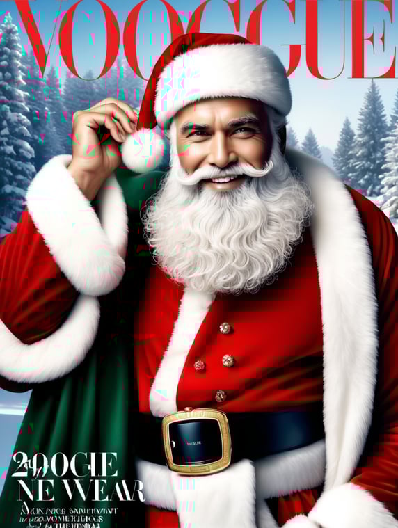 Happy New Year 2024, man Santa on the cover of Vogue