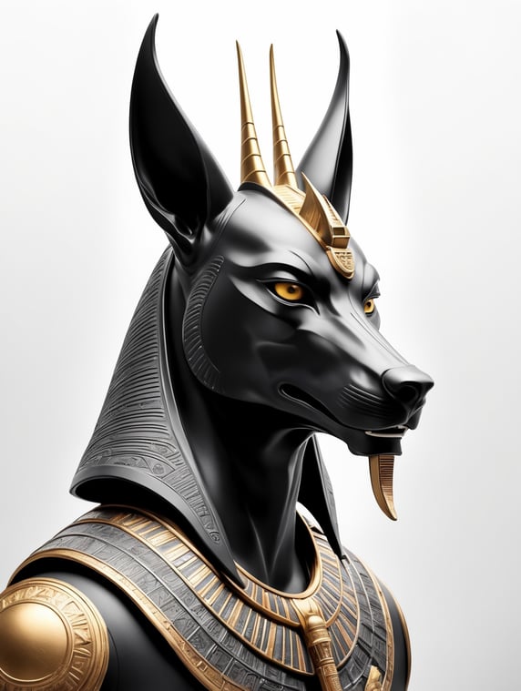 Egyptian god Anubis, dark style, sharp on details, black background