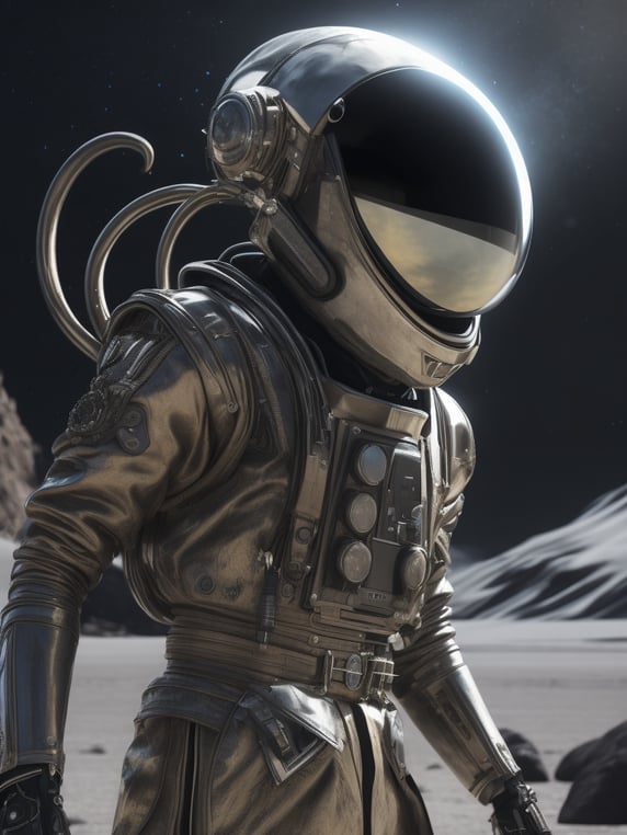an ultra high definition professional high fashion portrait studio full length photograph of an epic, masterpiece, alien friendly standing on moon wearing a transparent pearlescent raincoat and neon visor in an icelandic black rock environment at dawn, intricated organic neural clothes, galactic black hole background, 8k, raytracing, cinematic look, avant garde fashion look, techwear, luxury, elite, cinematic, designer fashion, Martin Margiela, Rick Owens, Yohji Yamamoto