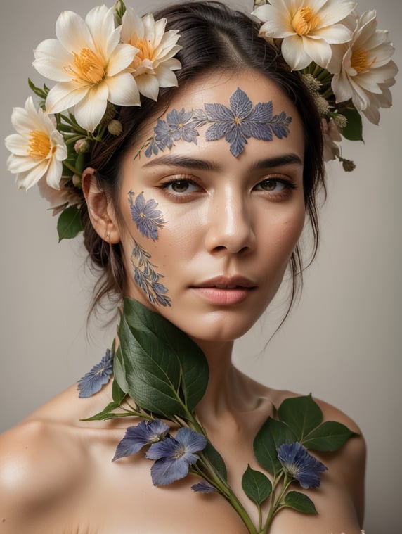 Woman with flowers growing out of skin