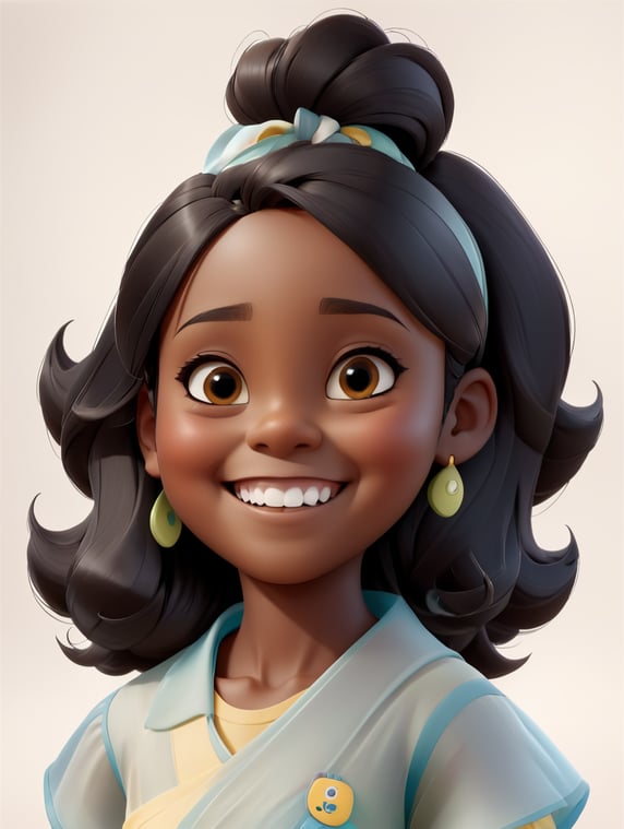 Black-skinned female student child character smiling with transparent background; Personagem infantil estudante feminino de pele negra sorrindo com fundo transparente