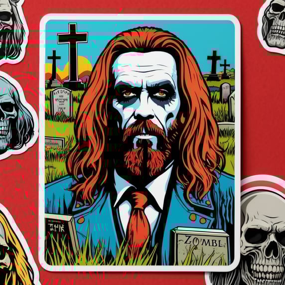 Pop art illustration, sticker, Graveyard and Rob Zombie
