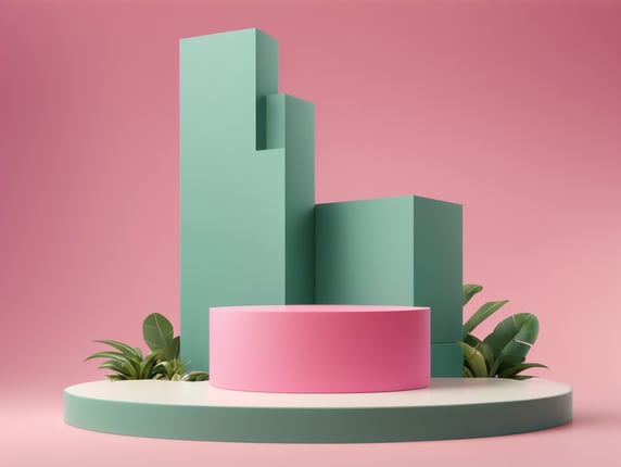 Modern minimal layout podium display with block pink background 3d rendering