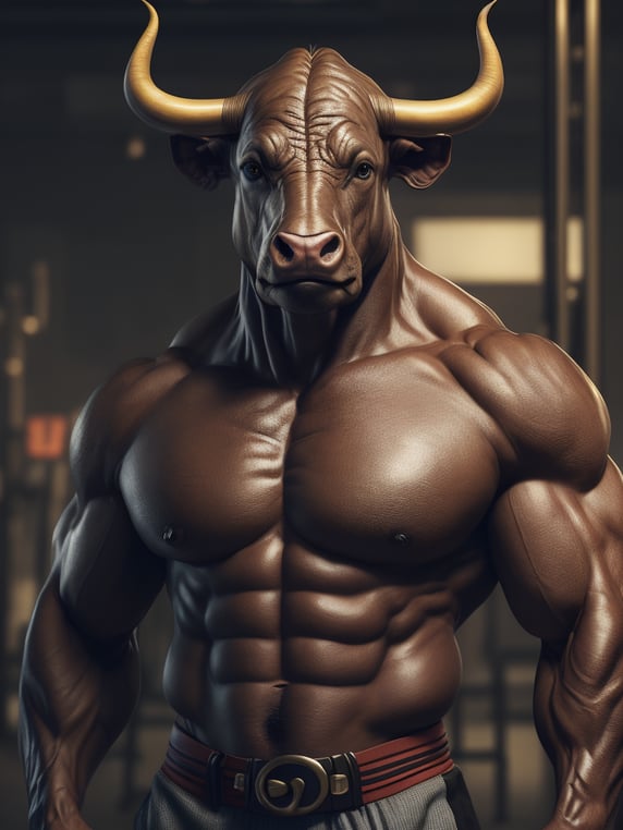 Bull look like a human stylized as a sport coach in the gym