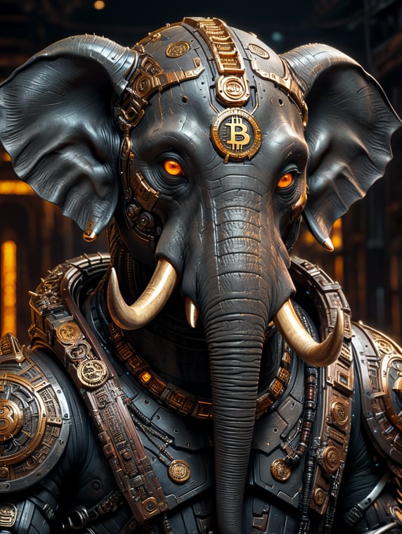 bitcoin icon with elephant tusks but this cyberpunk