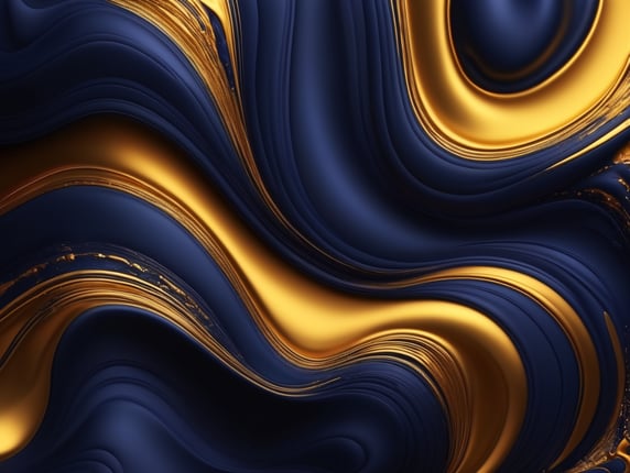 Fluid abstract background, dark indigo, gold, art