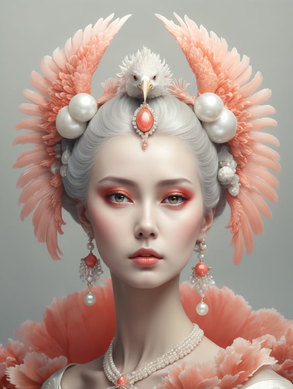 A Sea Phoenix named Pearl with a coral on her head, Placed like a Bow.