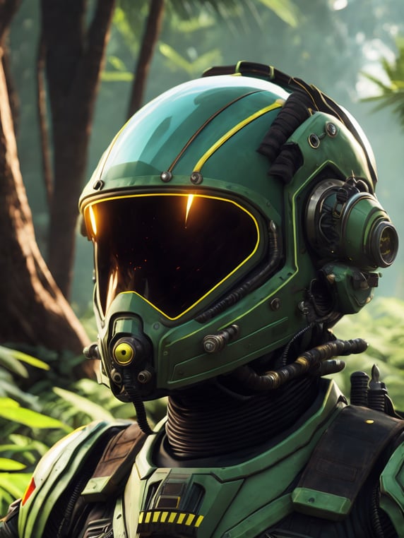 close up side portrait, inter dimensional belarusian ww2 partisan space suit, belarusian cybernetic wired soviet mech suit, intricate piped wiring armor, fallout, green nuclear waste ooze dripping, Chernobyl background, nuclear monster, bioorganic creature, wet organic armor, finely detailed, LED indicators, heads up display helmet, holographic, wet dripping clothing, aztec, jungle, photography, no mans sky, prometheus, futuristic fantasy, 3d render, 8k, high fidelity, octane render, ultra realistic, sleek sharp textures rendered in beautiful biomechsuit engine