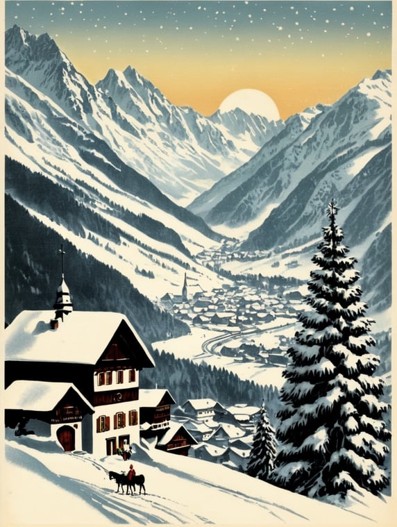 Austria, Tyrol vintage Christmas postcard illustration