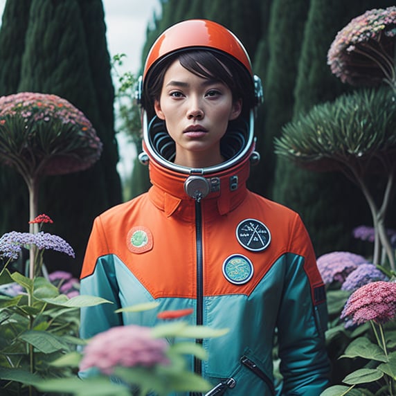 An astronaut in a garden on a spring day, by martine johanna and simon stalenhag and chie yoshii and casey weldon and wlop : : ornate, dynamic, particulate, rich colors, intricate, elegant, highly detailed, harper's bazaar art, fashion magazine, smooth, sharp focus, 8 k, octane render